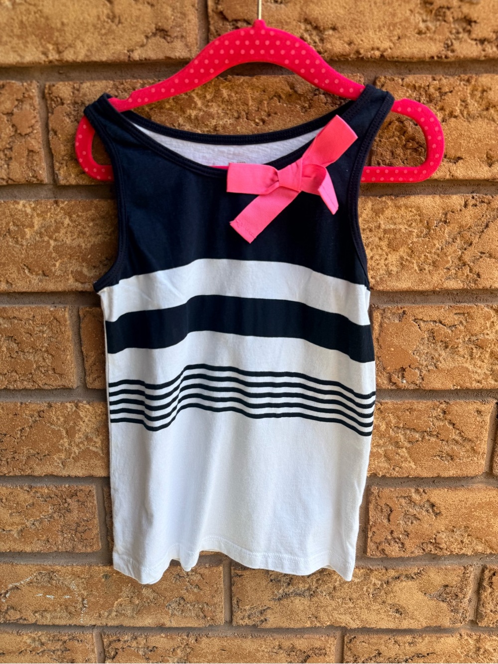 💫10/$25 • Osh Kosh Navy & White Striped Tank Top with Pink Bow